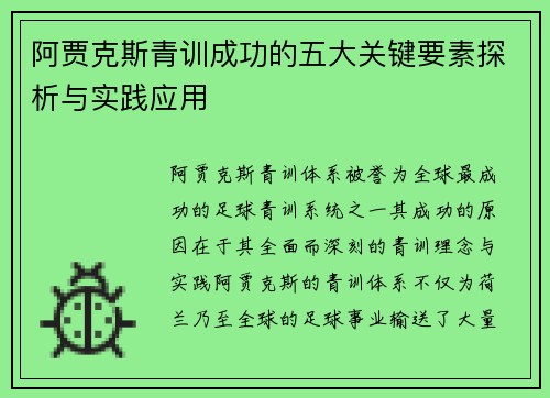 阿贾克斯青训成功的五大关键要素探析与实践应用
