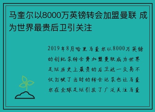 马奎尔以8000万英镑转会加盟曼联 成为世界最贵后卫引关注